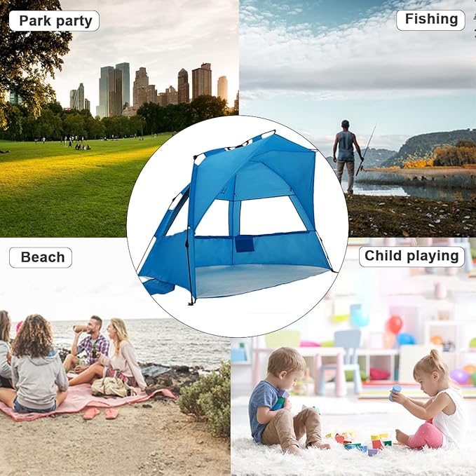 LEEDOR® Beach Tent Sun Shelter Instant Beach Umbrella with UPF 50+ UV Portable Windproof Pop Up Shade for 3 to 4 Person for Family Patent Pending