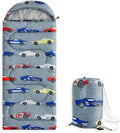 Wake In Cloud - Kids Sleeping Bag for Boys Toddlers Camping in Warm Cold Weather Backpacking Lightweight Compact Outdoor Liner for 3 Seasons Race Cars Vehicles