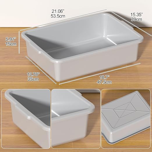 24 L Commercial Bus Tub Plastic Bus Tubs 6 Packs Light Gray