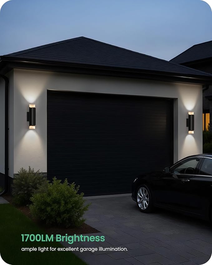GOBLESON Outdoor Wall Lights 2-Pack Porch Lights Up Down 8.5W 3000K Modern Exterior Lighting Fixtures 1700LM IP65 Waterproof for Porch Garage Patio Garden Sidewalk Black (Modern 2)