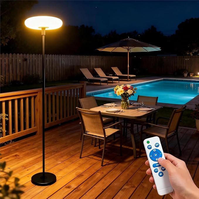 Lightdot Solar Outdoor Floor Lamp for Patio Waterproof USB Rechargeable Cordless Floor Lamp with 3 Brightness ModesHeight Adjustable(Max 74IN)Warm White 3000k Standing Solar Lights for Yard Garden