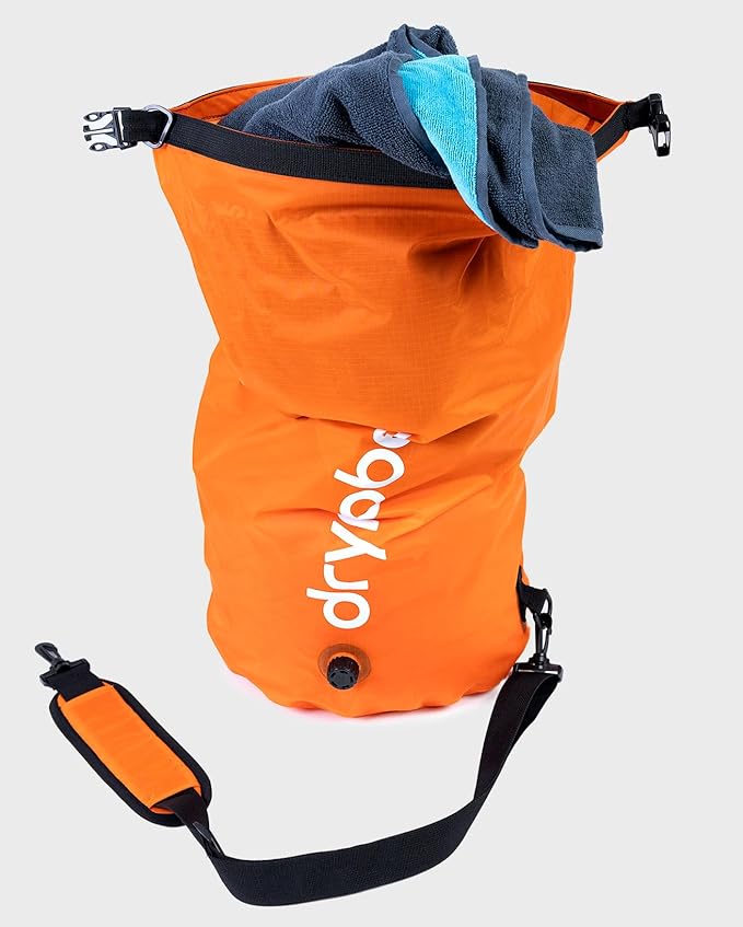 Dryrobe Travel Compression Bag - Large Compact Waterproof Bag for Travel &amp Sports Storage - Wet Bags for Swimming/Surfing/OCR - Stuff Sack for Wet Clothes with Roll Up Closure - 33 L - Orange