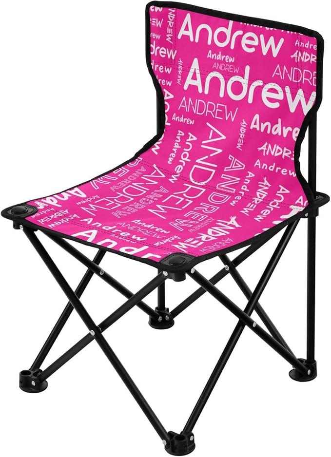 Sinestour Deep Pink Custom Folding Camping Chair for Teen Child Personalized Name 14.6×14.6in Portable Outdoor Chair with Carry Bag for Barbeques Picnic Travel