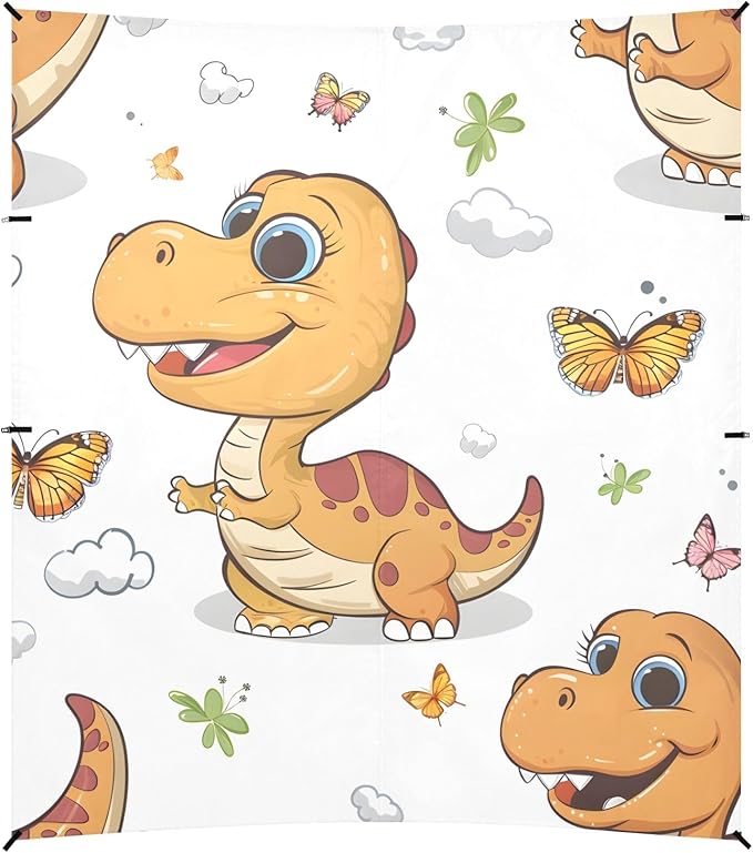 Cute Cartoon Dinosaur Butterfly Playing Camping Sun Shelter Beach Tent Portable Beach Sun Shade Outdoor Canopy for Camping Trips Fishing Picnic