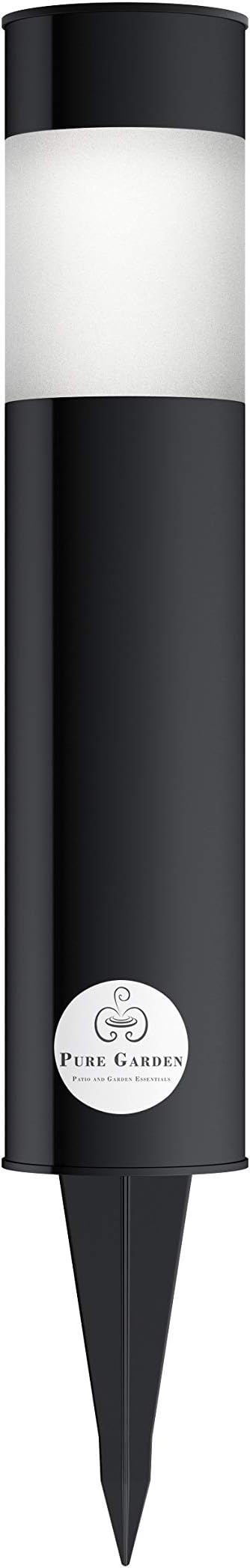 Pure Garden Solar Path Bollard Lights Set of 6-15” Stainless Steel Outdoor Stake Lighting for Garden Landscape Yard Driveway Walkway (Black)