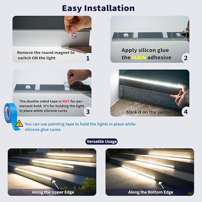 Solar Step Lights for Outside 33 Focused-Beam High-Brightness LEDs Waterproof Aluminum Outdoor Stair Light for Risers Curbsides Poolsides Planter Edges (Warm White 8Pack)