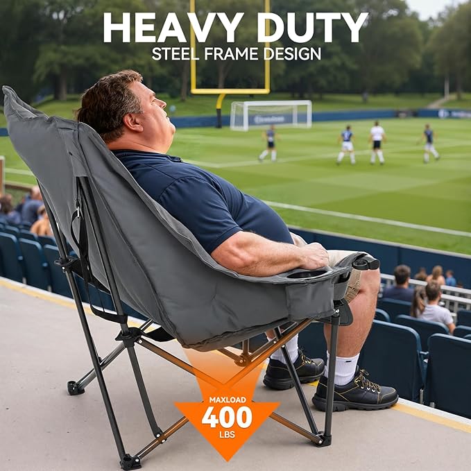 Oversized Camping Chairs for Adults Folding Padded Camping Chair Heavy Duty XL Camping Chair - 400LBS Support Lawn Chairs for Outdoor Sports Beach Fishing with Cup Holder &amp Carry Bag - 2 Pack