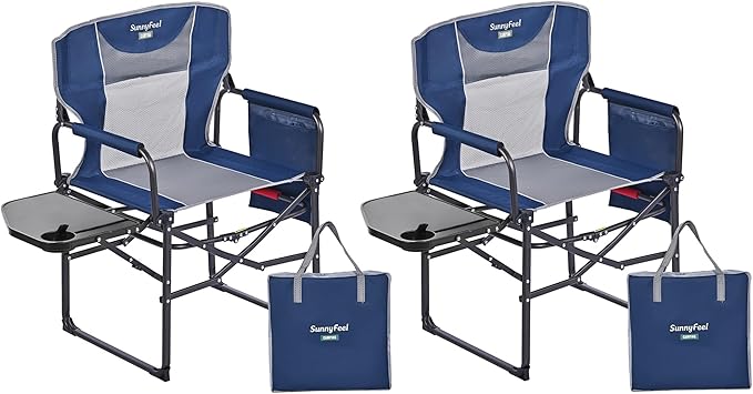 SUNNYFEEL Camping Directors Chair Heavy DutyOversized Portable Folding Chair with Side Table Pocket for Beach FishingTripPicnicLawnConcert Outdoor Foldable Camp Chairs