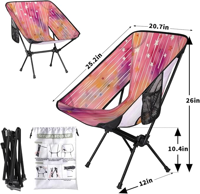 Honeybaby Folding Camping Chair Watercolor Star Rainbow Camping Chairs Lightweight Portable Chair Outdoor Foldable Chairs for Camping Travel Picnic Beach Hiking