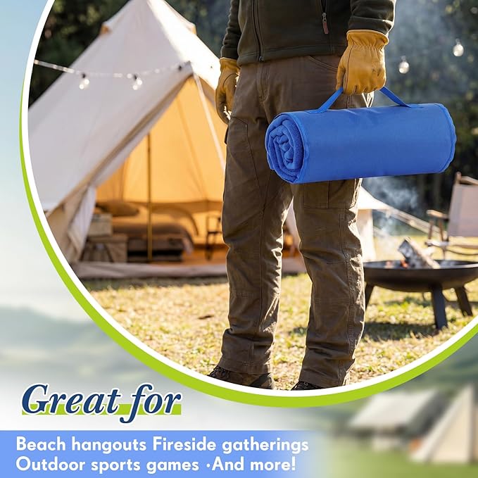 24 Pack Roll up Large Fleece Blankets Bulk Foldable Picnic Blankets 53 x 48 in Double-Sided with Hook and Loop for Wedding Guest Stadium Camping Car Airplanes Outdoor Sports Events Homeless