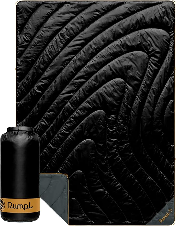 Rumpl Original Puffy Blanket - Warm Water-Resistant Camping Blanket with 100% Recycled Synthetic Insulation 52x75 Original Puffy V2 Black