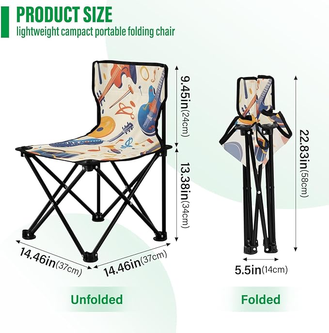Guitar and Cello Portable Camping Chairs Folding Chair - Durable Oxford Fabric Lightweight Iron Frame Easy Fold Design - Ideal for Outdoor Activities Camping Fishing and Travel