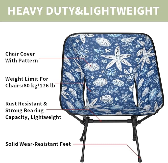Honeybaby Folding Camping Chair Starfish Shells Theme Camping Chairs Lightweight Portable Chair Outdoor Foldable Chairs for Camping Travel Picnic Beach Hiking