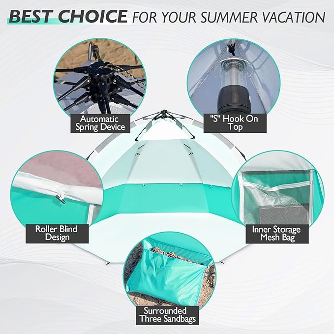Beach Tent Pop Up Shade Instant Beach Tents Sun Shelter with UPF 50+ UV Protection Lightweight &amp Easy Setup Tent 2-6 Person