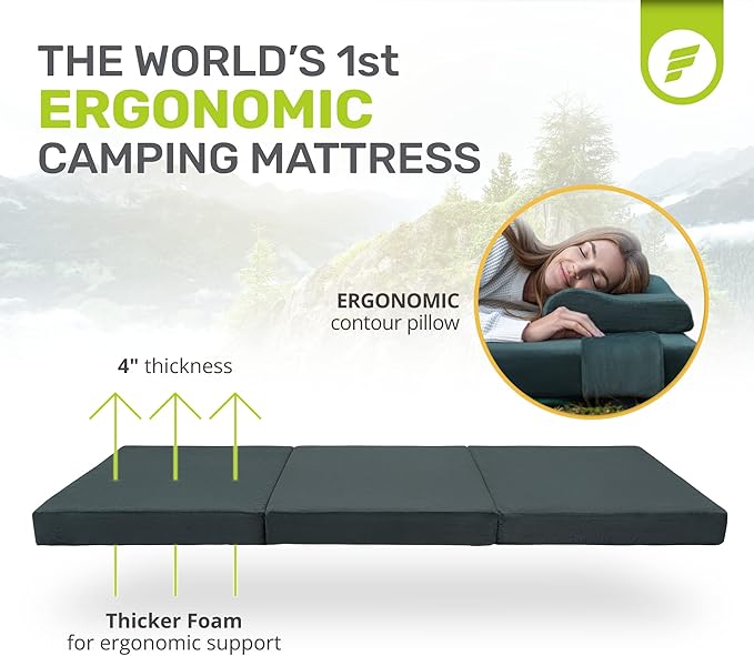 Sleeping Pad for Camping Mattress – Thick Extra Supportive 2-Layer Foldable Mattress with High-Density Foam &amp Memory Foam – Water-Resistant Nonslip Portable Bed by ErgoFoam