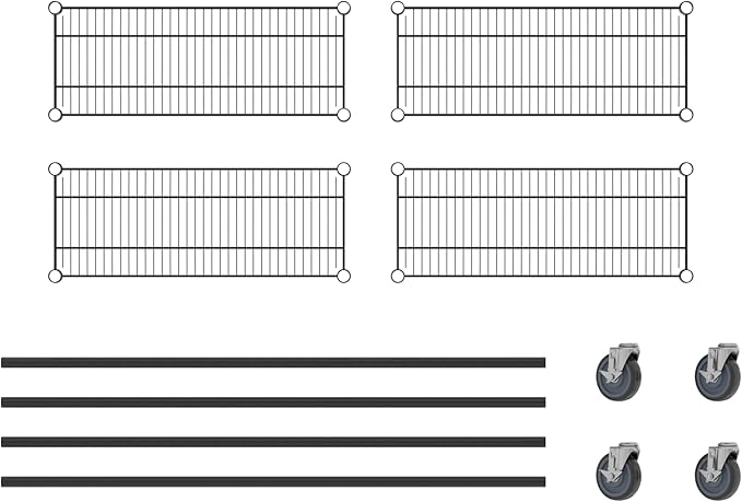 Commercial NSF Listed Black Epoxy Mobile Wire Shelving Kit 12 x 30 x 60 with 4 Shelves Perfect for Warehouse Walk-in Refrigerator Freezer Grocery Store Restaurant Dishroom