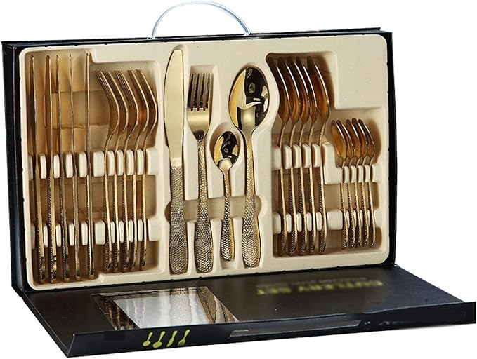 Cutlery Set Cutlery Set 24 Piece Elegant Life Stainless Steel Flatware Silverware for 6 Knife Fork Spoon Set Ideal for Home/Camping/Party Easy Clean Dishwasher Safe Silver