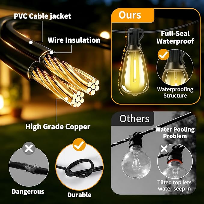 Solar Lights Outdoor Waterproof: ST38 82FT 25M Shatterproof Bulbs Patio Lights - Solar Powered &amp USB Charging- Remote Control 3 Light Modes Dimmable Solar Light - Camping Backyard Garden