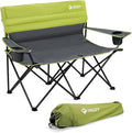 VILLEY Double Camping Chair Extra Wide Loveseat Heavy Duty Padded Camping Couch Portable Folding Camp Chair w/Carry Bag Steel Frame Cup Holders for Camping Lawn Picnic Sports Supports 500 LBS