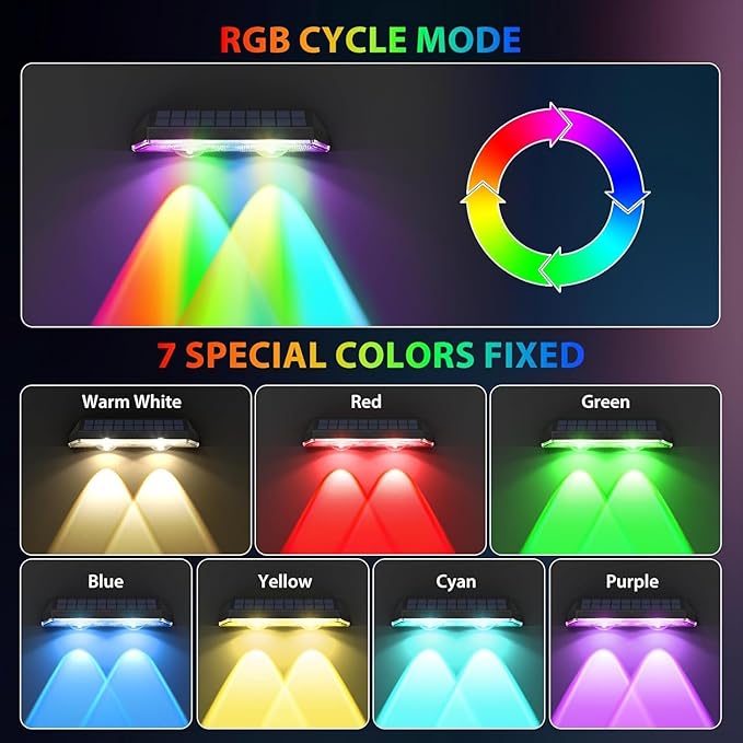 Solar Fence LightsRGB &amp Warm White &amp 6 Colors Lens LED Dusk to Dawn Deck Light Outdoor Waterproof Solar Outdoor Lights for Backyard/Railing/Wall/Step/Patio/Pool -Set of 20
