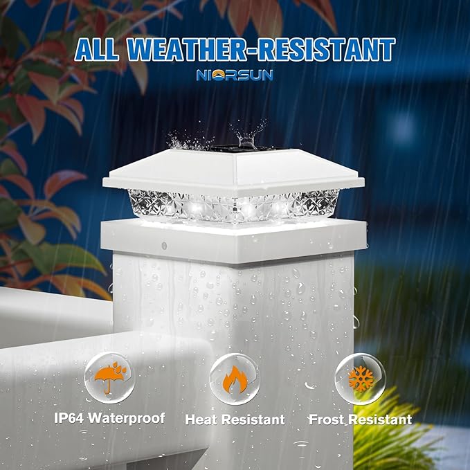 NIORSUN Solar Post Lights Outdoor Fence Post Solar Lights Cool White Waterproof Garden Patio Fence Deck Decor 4x4 Posts Cap Wood Vinyl 5x5 Vinyl White 16 Pack