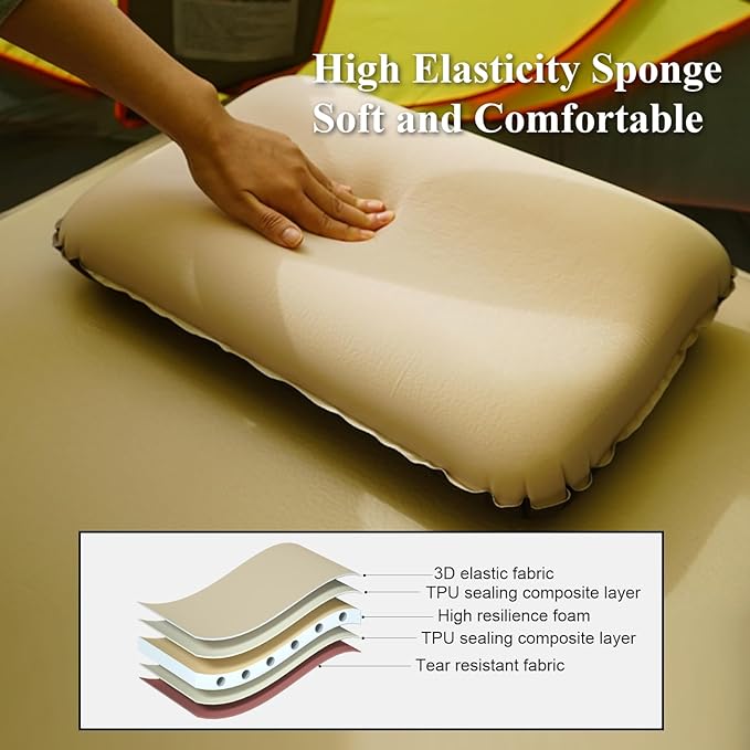 Automatic Inflatable Camping Pillow for OutdoorProtable Travel Menmory Foam Pillow for SleepingCamping Essentials SuppliesErgonomic Design for Neck