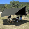 16x16 ft Large Camping Tarp with Poles Waterproof Hammock Rain Fly Camping Awning Sun Shelter (Green Without Poles)