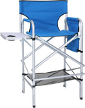 ABCCANOPY Folding Tall Directors Chair Outdoor Camping Chair Makeup Artist Chair with Side Table &amp Pockets Royal Blue