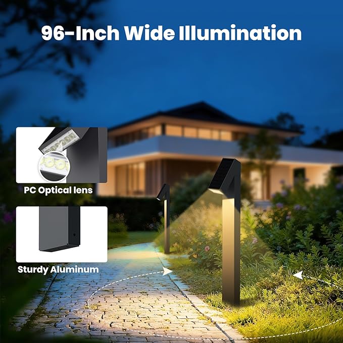 Solar Pathway Lights Dimmable Metal Solar Landscape Path Lights IP65 3000K Solars Walkway Light for Outside Garden Yard Patio Path Lawn Decor 2pcs