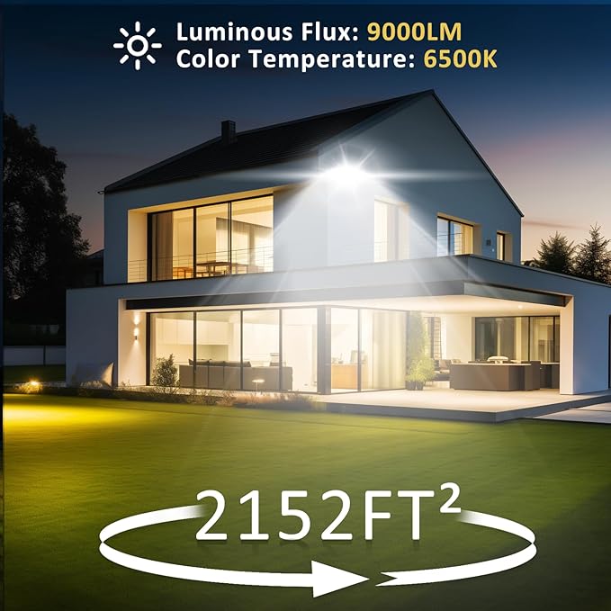 100W Flood Lights Outdoor12000LM Bright Work Light Plug in6500K Daylight White LED Flood Light Outdoor IP66 Waterproof Exterior Floodlight for Yard Garage Stadium 2 Pack
