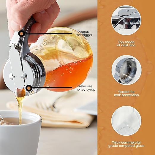 OCS Parts Syrup Dispenser with Lid and Dispensing Thumb Lever | Commercial Grade Liquid Dispensers for Home and Commercial Kitchens (2 6 OZ)
