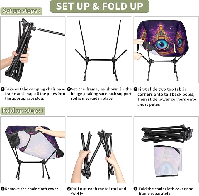 Evil Eye Pattern Camping Chair Lightweight Portable Chairs for Adults Easy Installation Outdoor Foldable Camping Chair for Camping Fishing Hiking Picnic Beach