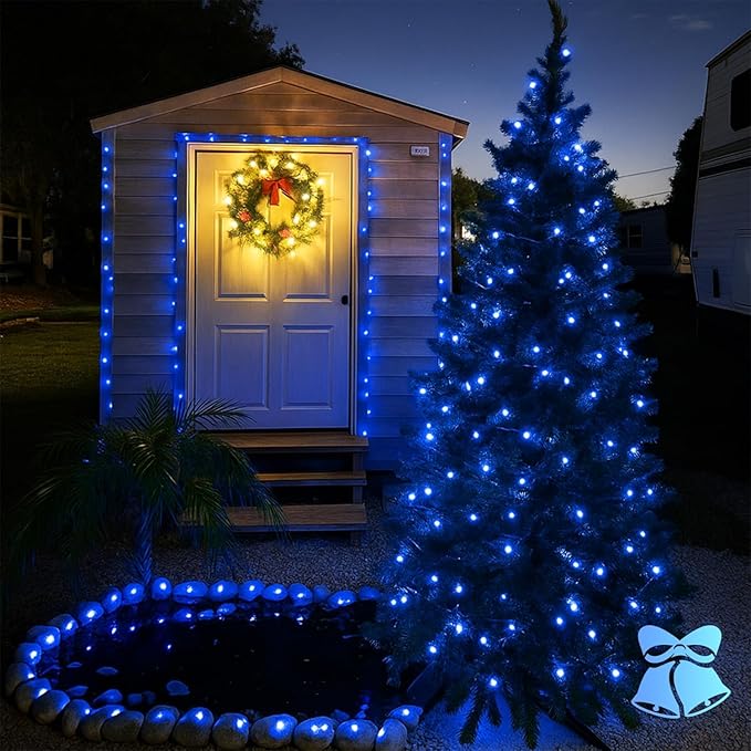 Extra-Long 144FT Solar String Lights for Outside 2 Pack 400LED Solar Fairy Lights Outdoor Waterproof Copper Wire with 8 Modes Solar Twinkle Lights for Tree Garden Party Patio Xmas Decor (Blue)