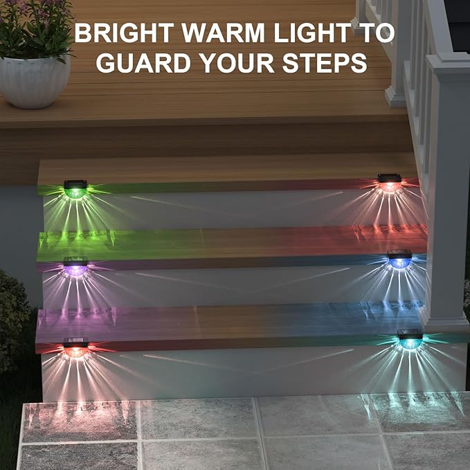 12 Pack Solar Deck Lights Outdoor Solar Step Lights Waterproof for Outside Yard Patio Garden Pool Railing Stairs Fence (Color Changing)