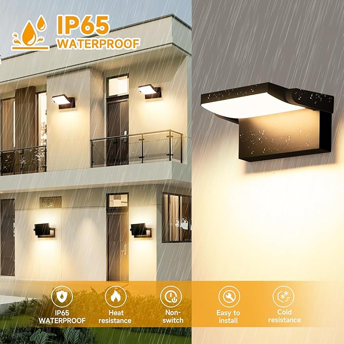 Outdoor LED Wall Lights 40W Black Flood Lights 350°Rotation Exterior Lighting Fixture Commercial Security 3000K Waterporof for Barn Yard Garage Building Area Backyard
