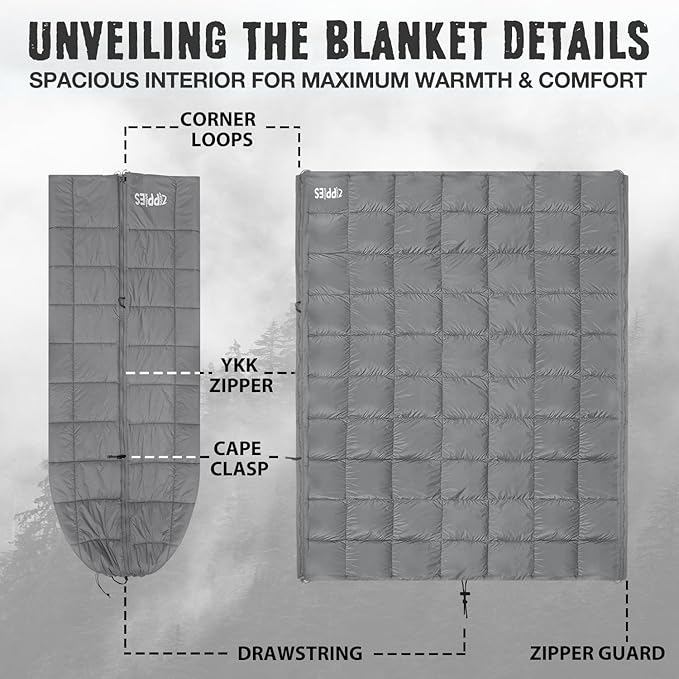 3M Thinsulate Insulation Puffy Camping Blanket for Cold Weather Queen Size Warm Camping Quilt with Zipper Waterproof Outdoor Sleeping Bag for Hammock Cozy &amp Versatile Gift for Men and Women