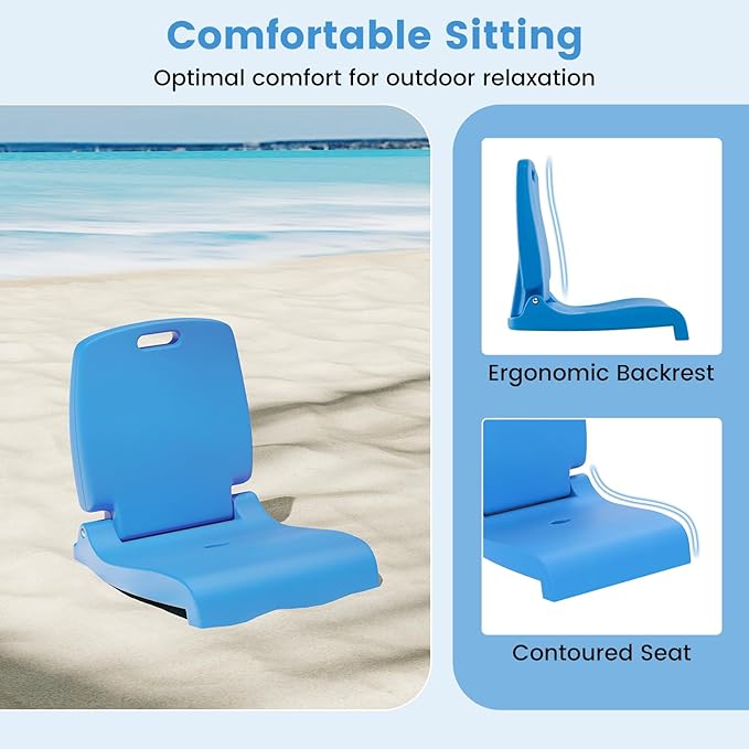 Goplus Poolside Chair for Edge of Pool Foldable Portable Flip Seat w/Back Support &amp 2 Handles Lightweight Outdoor Camping Chair for Stadium Tailgating Fishing Boats Beach (Blue 2 Packs)