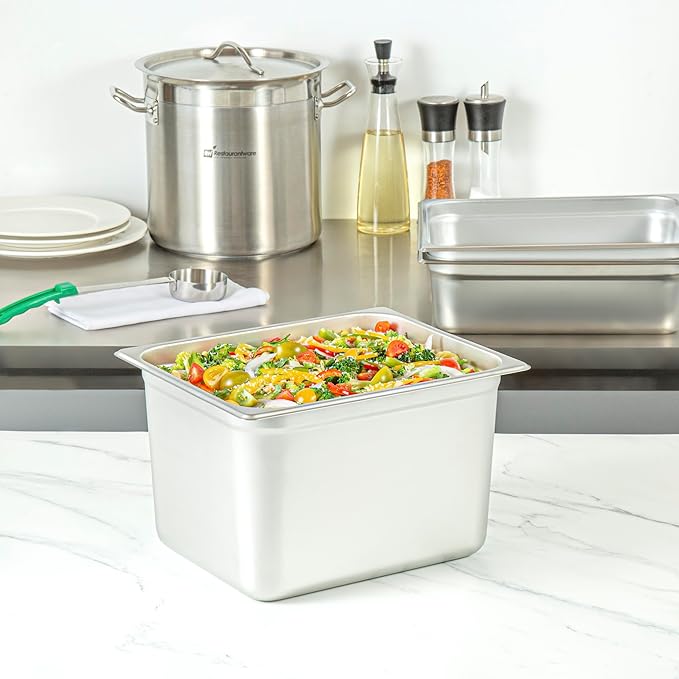 Restaurantware-Kitchen Tek 1/2 Half Size Steam Table Pan 1 Anti-Jam Steam Pan - Lid Sold Separately 8â€ Deep 24 Gauge Stainless Steel Freezable For Catering Event And Party