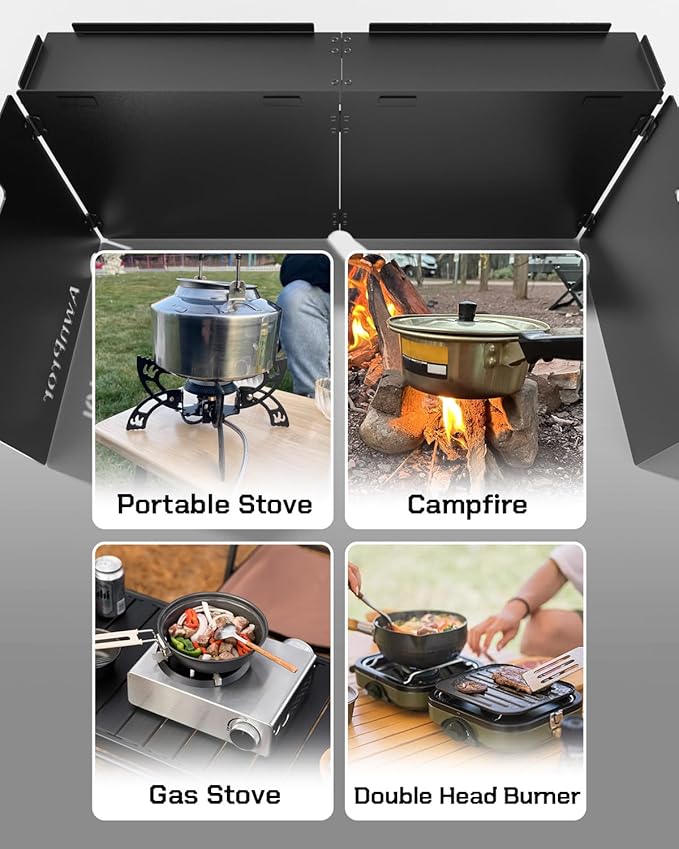 Aluminum Camping Stove WindscreenLightweight Foldable Outdoor Wind Blocker Gas Stove Windshield Wind Screen with Storage Bag for CampingGlampingHikingPicnicBackpackingCookingFishing