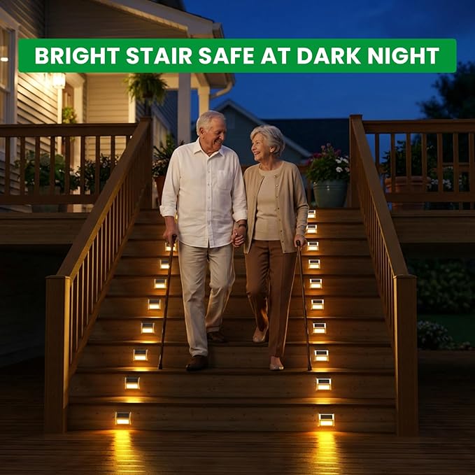 JSOT Solar Lights Outdoor for DeckWaterproof Solar Powered Steps Light Outdoor Wireless LED Lamp Fence Lighting Walkway Patio Stair Garden Path Rail Backyard Fences Post 8 Pack Warm White