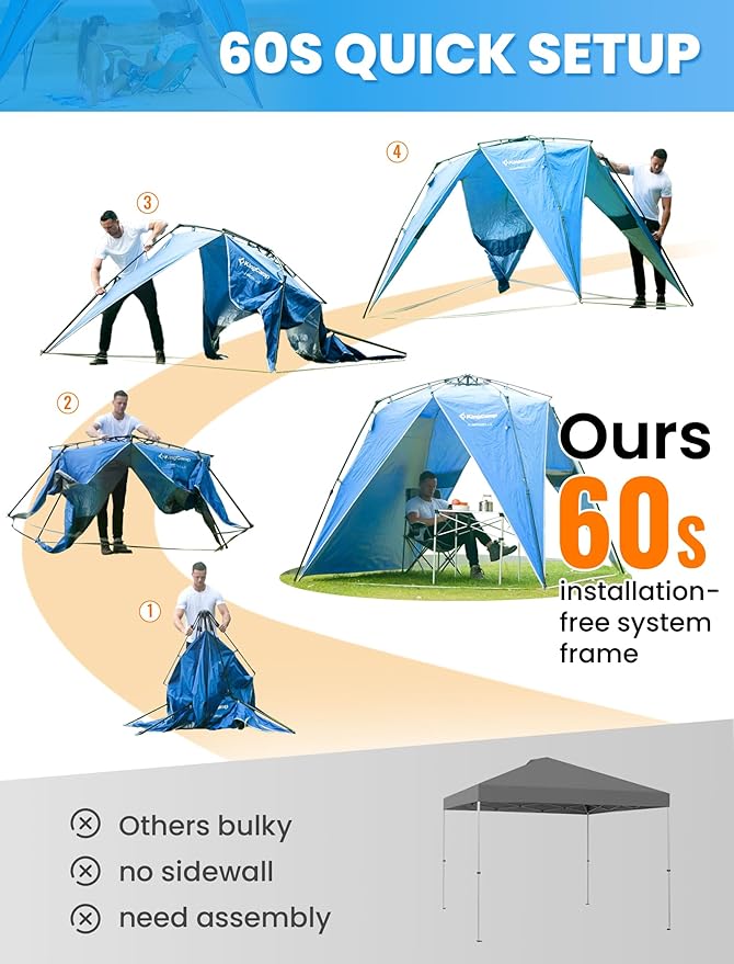 KingCamp Pop Up Canopy Beach Tent for 6-8 Person 7.9' x 7.9' Outdoor Sun Shade with Detachable Sunshade for Camping Beach Garden &amp Backyard