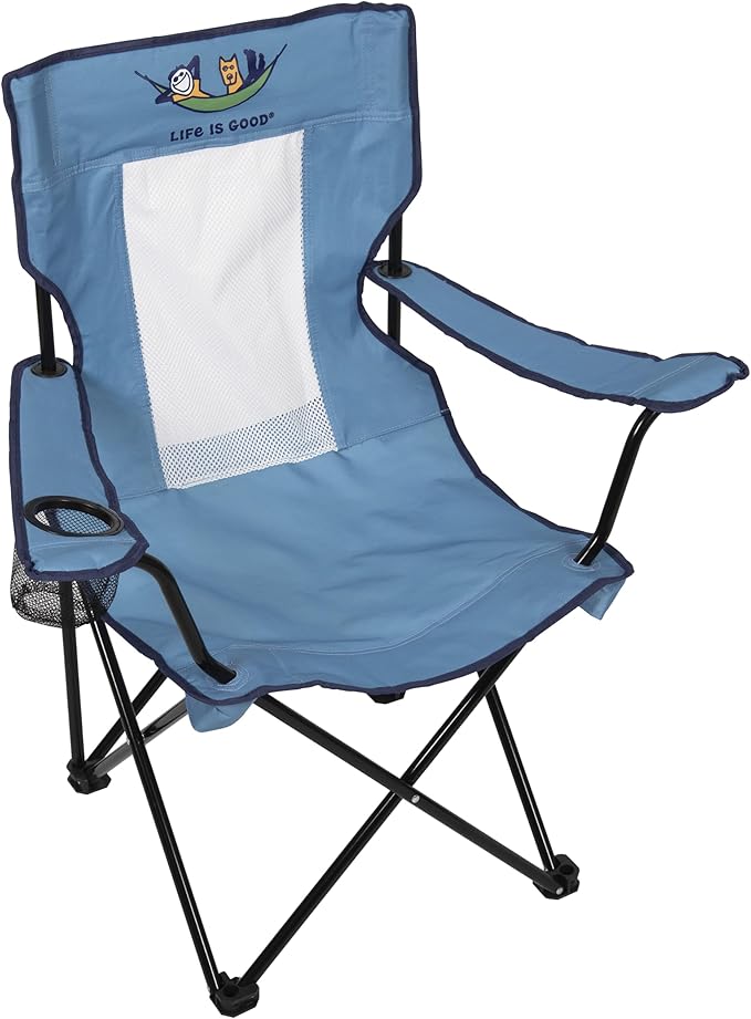 Life is Good Mesh Back Quad Chair Portable Outdoor Folding Chair with Carry Bag for Beach Sports Tailgates Camping Fishing