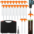 LANIAKEA 20PCS 8 Screw in Tent Stakes Heavy Duty Ground Anchors Screw in Metal Stakes with Hex Head Driver for Camping Grassland Portable Box (Orange)