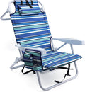 Beach Chairs for Adults Heavy Duty Compact Portable Lay Flat Folding Chair with Backpack Straps and Large Cooler Pouch Support to 350LBS (Stripes_Blue&ampCyan)