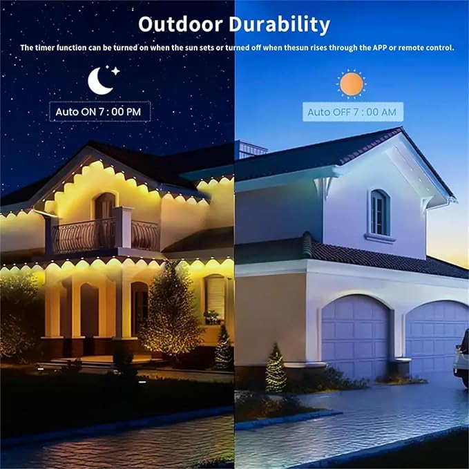 300FT Permanent Outdoor RGB LightsIP67 Waterproof Smart LED Eaves Lights with App/Remote Controlfor Christmas and All Holiday DecorDaily and Accent LightingHouse Roof and Garden Lighting