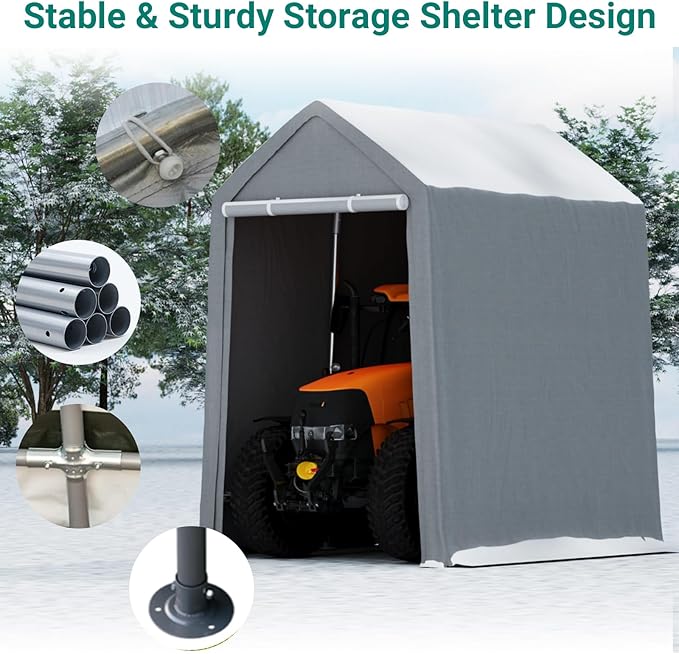 12×12 ft Outdoor Storage Sheds Portable Storage Shelter Shed with Roll up Zipper Doors Waterproof Outside Utility Shed Garage Tent for Motorcycle Bicycles and Camping Tools