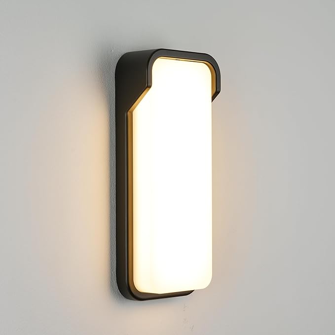 LANFU LED Modern Rectangular Outdoor Wall Sconce Light 3000K Outside Light for House Patio Black Warm White IP64 Waterproof Exterior Wall（16.5inch Bordered）