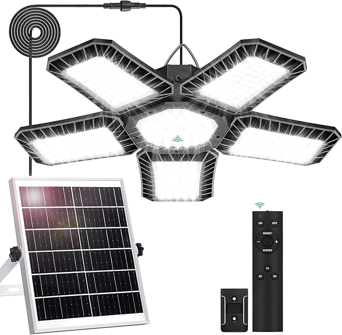 Solar Shed Light Indoor Outdoor Upgrade Large 267LED Solar Powered Motion Sensor Pendant Light Works Day &amp Night Solar Indoor Light with 2 Lighting Modes + Timer &amp Remote for Shed Gazebo Gar