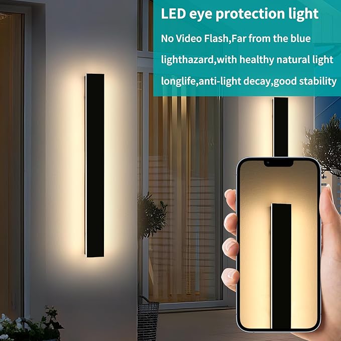 Mikeru 39.3 2Pack Outdoor Wall Sconce 3000K Warm White - IP65 Waterproof Black Exterior Light Hardwired Wall Mounted Fixture for Porch Patio &amp Entryway | Non-Dimmable Weatherproof Design