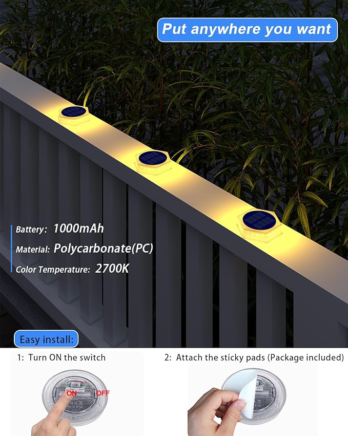 Solar Step Lights for Outside Waterproof 4 Pack Warm White Outdoor Stair Light Solar Powered Stick on Lights for Deck Dock Driveway Walkway Pathway Porch Yard Ground
